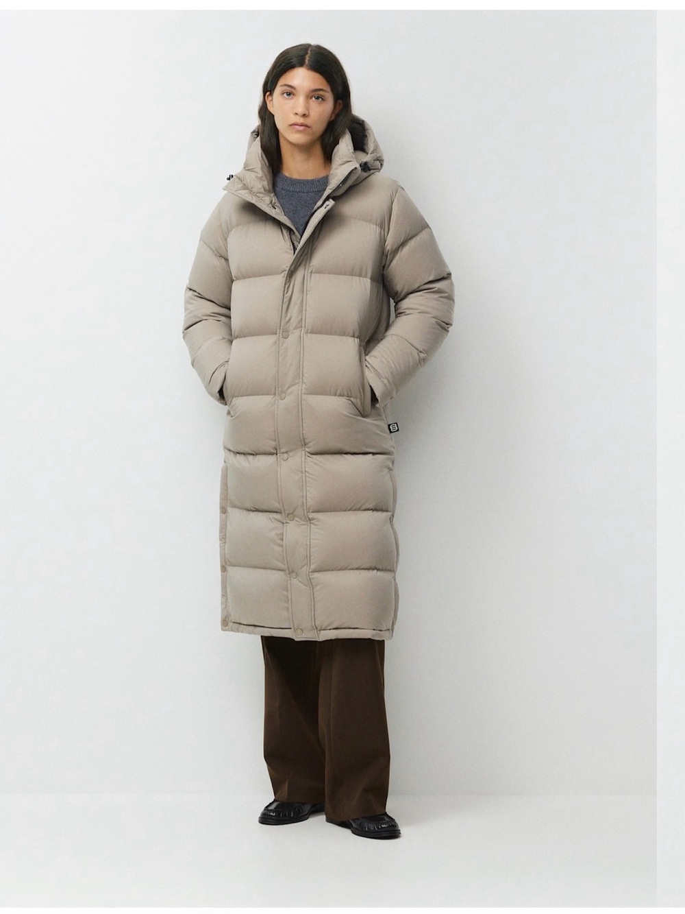 Super Puff TNA Long Quilted Puffer Coat in Taupe - Winter Jacket